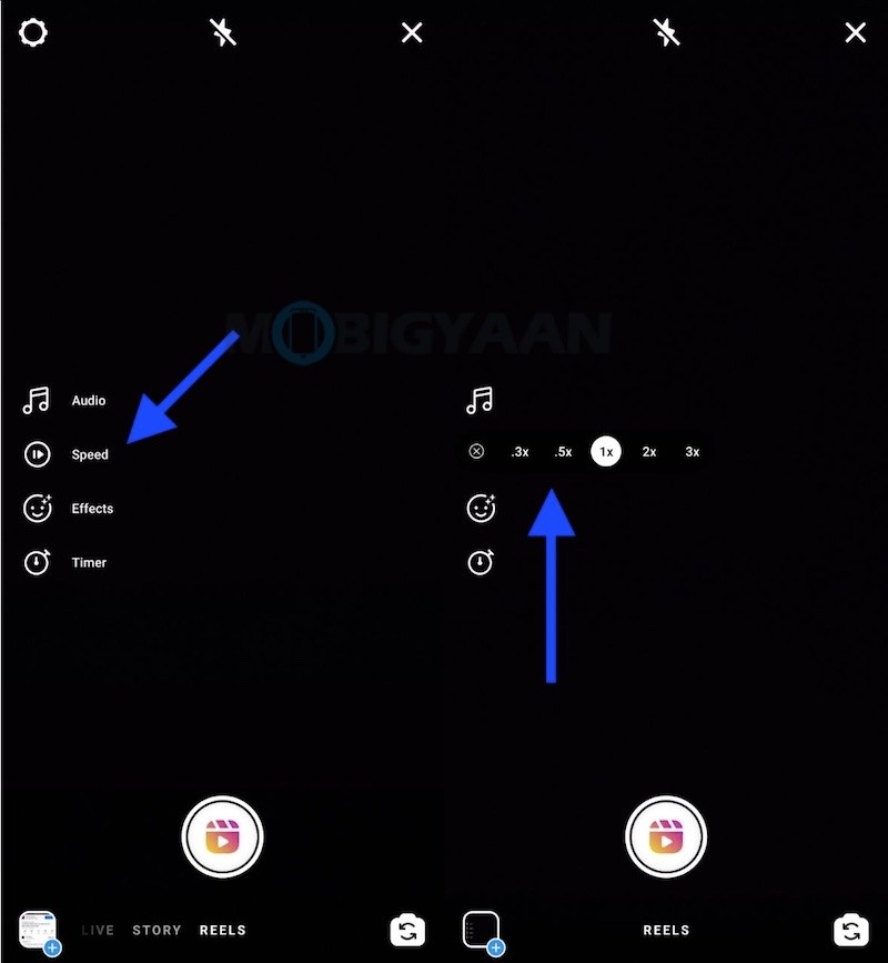 how to increase speed of a clip on reels instagram