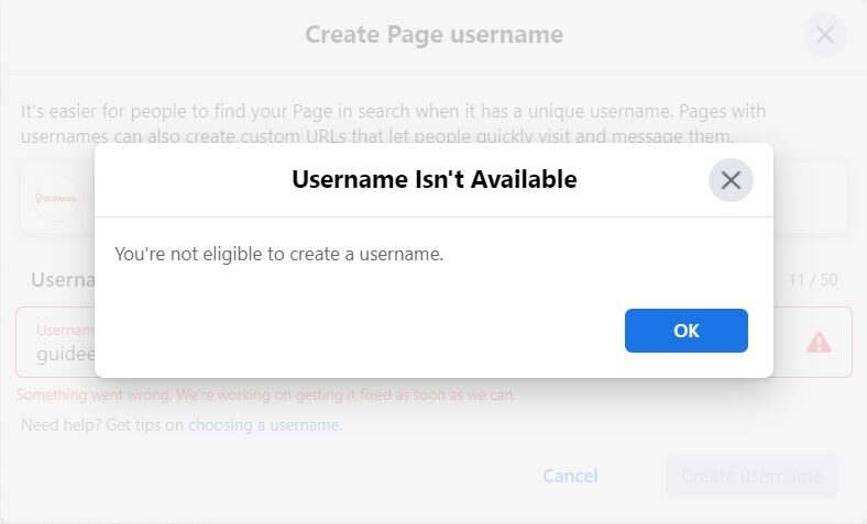 How to Fix the “you’re Not Eligible to Create a Username” Error on Facebook?